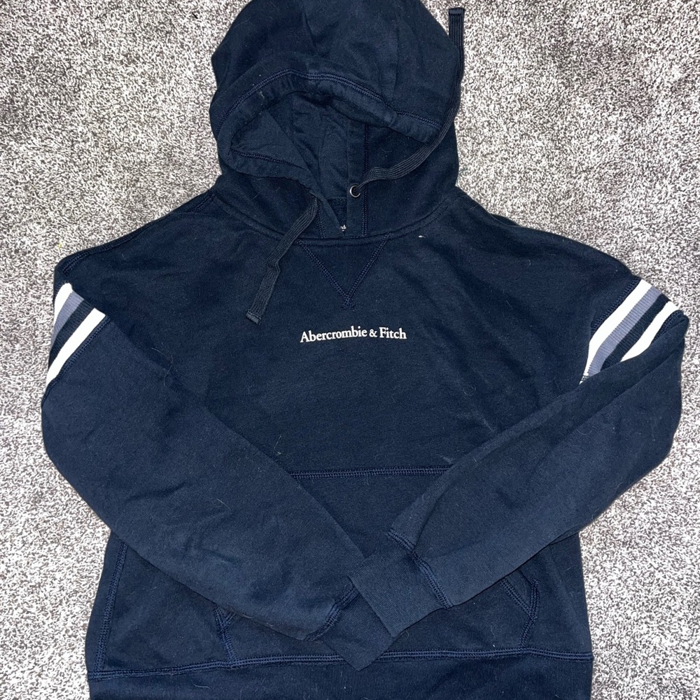 Abercrombie & Fitch Navy Hoodie with White Stripes